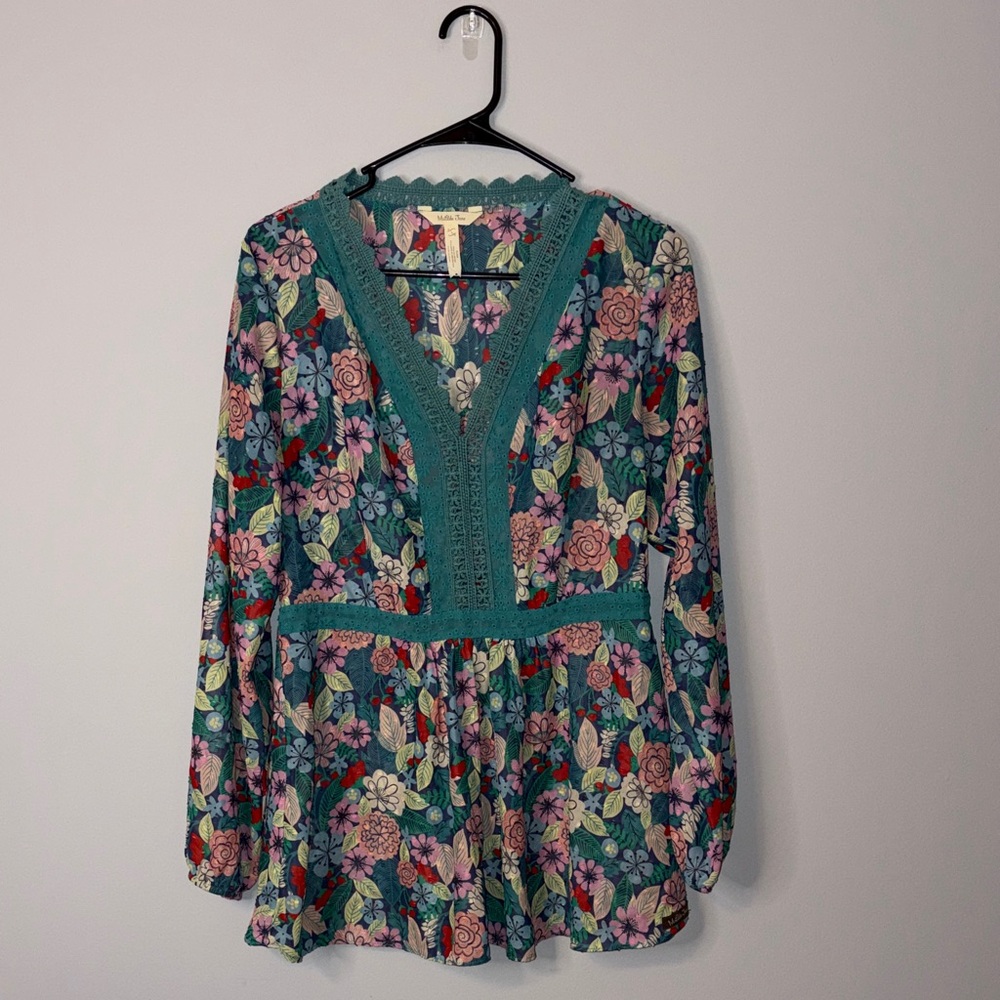 Matilda Jane Multicolor Floral V-Neck Blouse Large